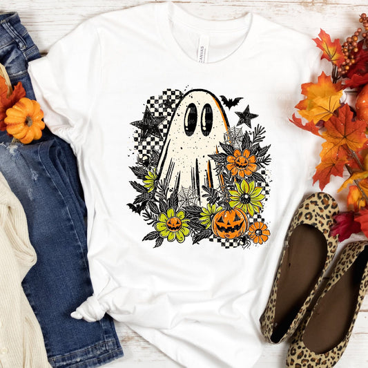 Retro Ghost with Stars & Pumpkins Graphic